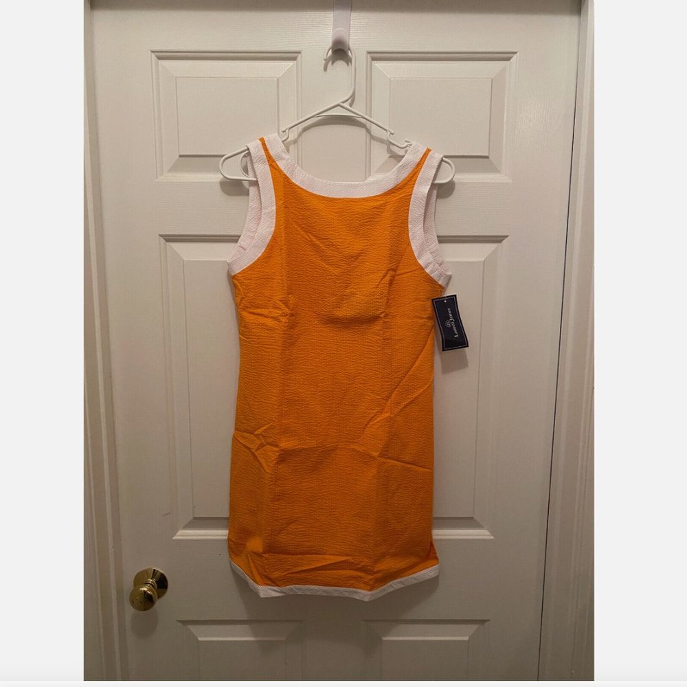NWT Lauren James Landry Women's The Harper Orange White Seersucker Dress Small